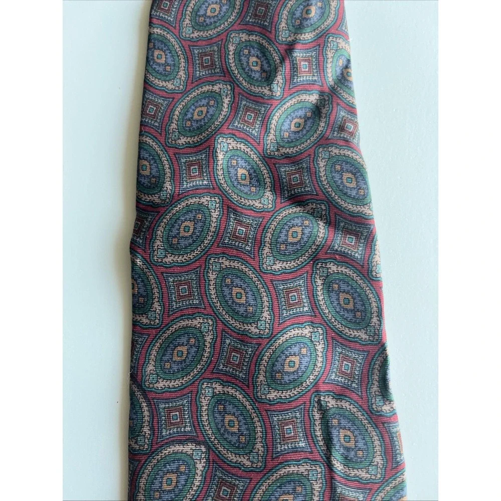 Woodward Silk Green Burgundy Geometric Paisley Silk‎ Tie 54